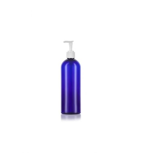 16 oz Blue Boston Round Plastic Bottle w/ White Pump Top