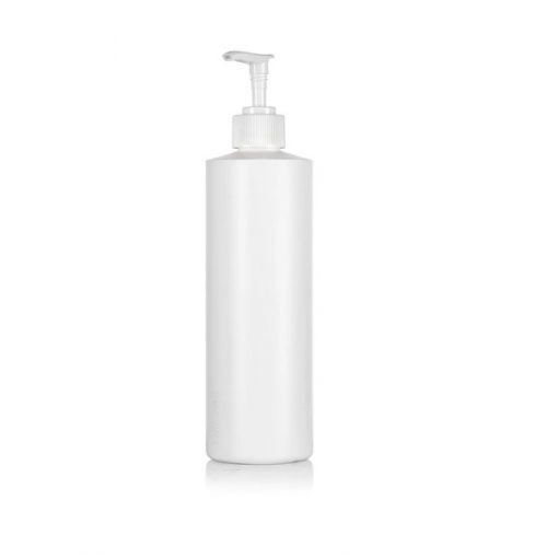 White Plastic Professional Cylinder Bottle with White Lotion Pump - 16 oz / 500 ml