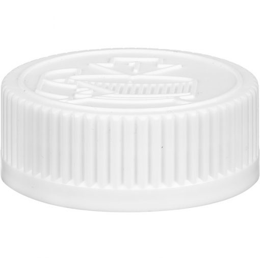 38mm 38-400 White Child Resistant Cap (Pictorial) w/HIS Liner for PE, 2-Piece, Tamper Indicating, Printed