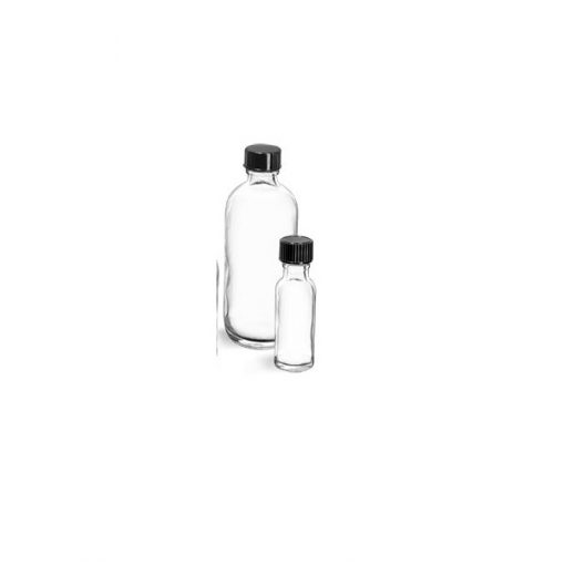 1/2 oz Glass Bottles, Clear Glass Rounds with Black Phenolic Cone Lined Caps