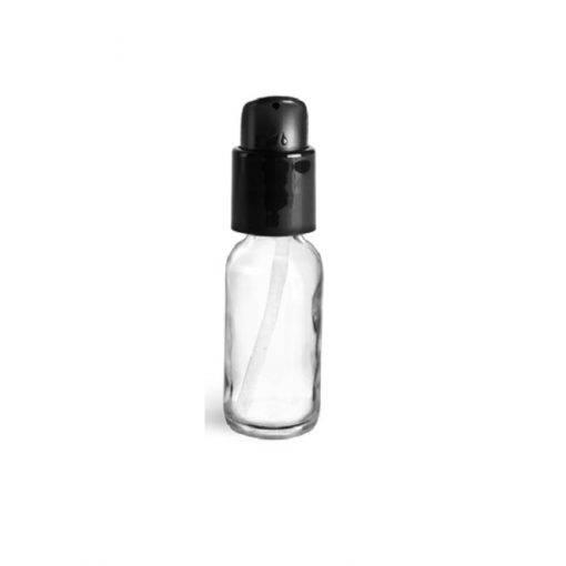 Glass Bottles, Clear Glass Boston Round Bottles w/ Black Pumps