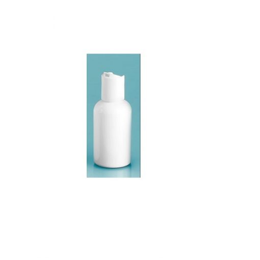 4 oz Plastic Bottles, White PET Round Bottles w/ White Disc Top Caps