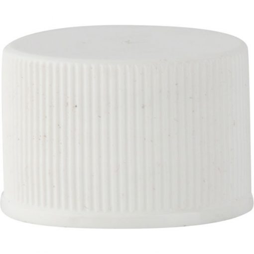 20mm 20-410 White Ribbed (Matte Top) Plastic Cap w/HIS Pulp Liner for PET/PVC