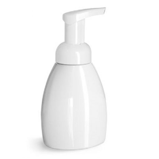 250 ml Plastic Bottles, White PET Bottles w/ White Foamer Pumps