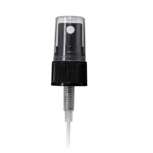 Black PP 20-410 Ribbed Skirt Fine Mist Fingertip Sprayer with 80mm Dip Tube Clear Overcap