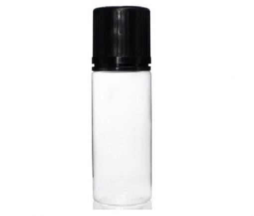 100 ml PET Clear Signature Wolf Bottle with Black Flat Cap and Pre-Inserted Tip