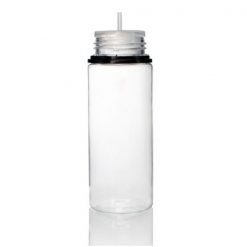 120 ml PET Clear Signature Wolf Bottle with Black Flat Cap and Pre-Inserted Tip