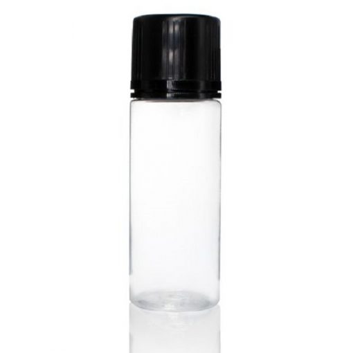 120 ml PET Clear Signature Wolf Bottle with Black Flat Cap and Pre-Inserted Tip