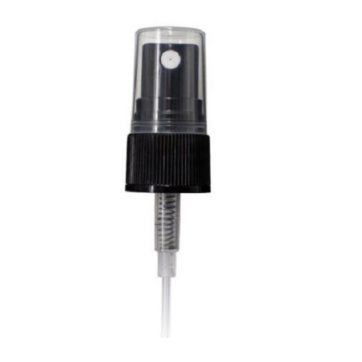 Black PP 20-410 Ribbed Skirt Fine Mist Fingertip Sprayer with 110mm Dip Tube Clear Overcap