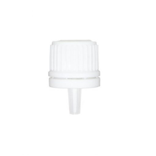 White 18-400 Euro PP Tamper Evident Ribbed Cap Orifice Dropper Assembly