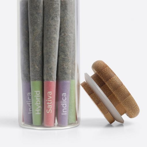 126mm Glass Pre-Roll Tube with Bamboo Wood Airtight Lid - Fits 5-11 Pre-Rolls